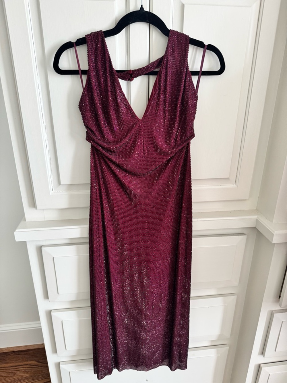 Meshki Burgundy Sparkle Halter Midi Dress - Picture 8 of 8